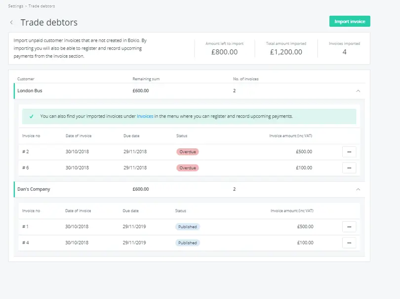 trade debtors invoices