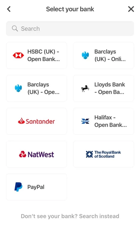 choose PayPal bank connection