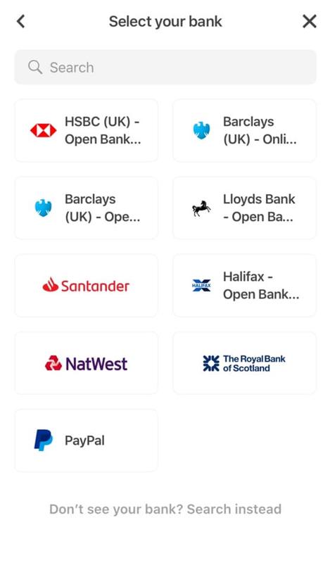 choose PayPal bank connection