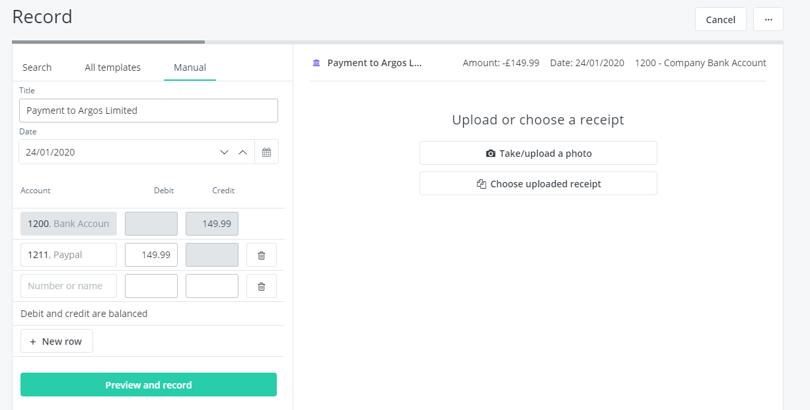 record PayPal transaction manually