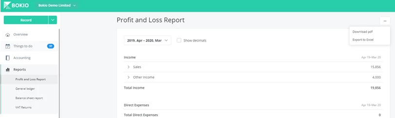 export profit and loss report