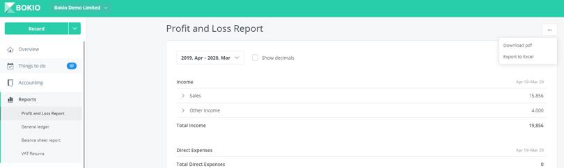 export profit and loss report