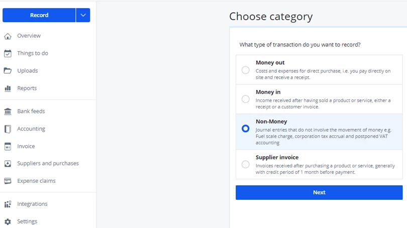 choose Non-Money category