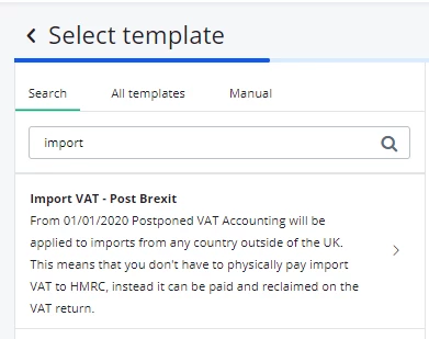 select import VAT template