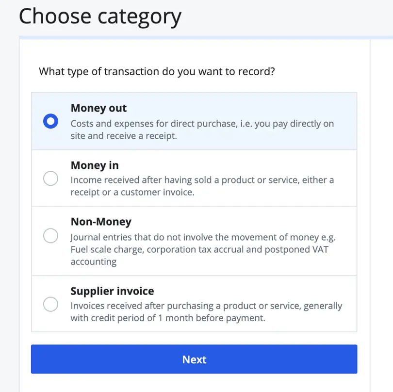 choose transaction category