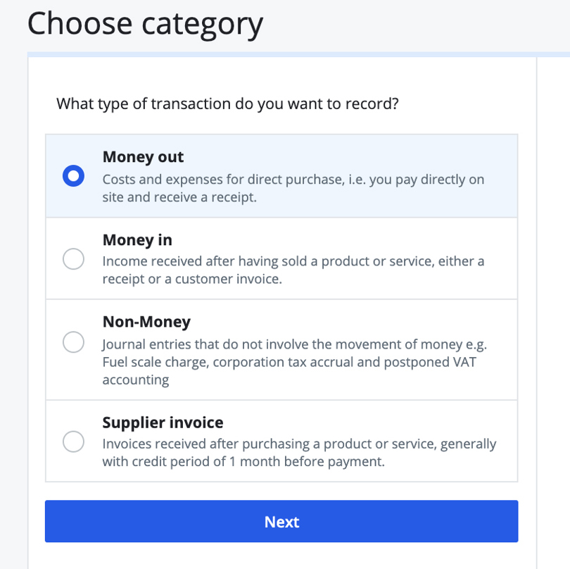choose transaction category