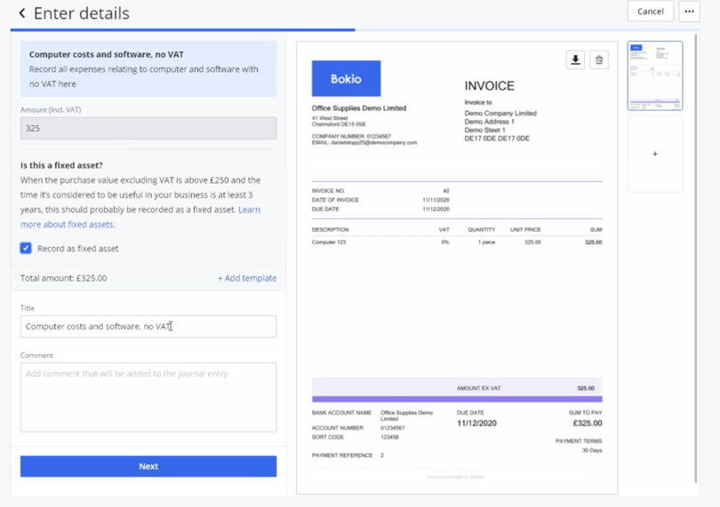 tick record as fixed asset