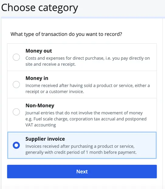 choose supplier invoice category