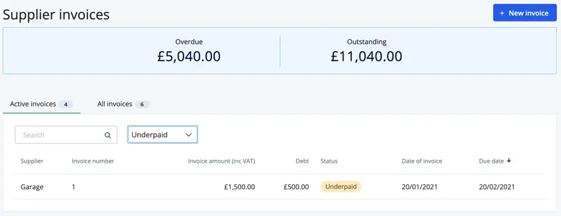 view underpaid supplier invoices