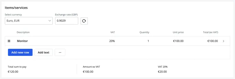 invoice in foreign currency