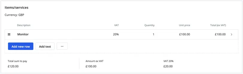 invoice in GBP