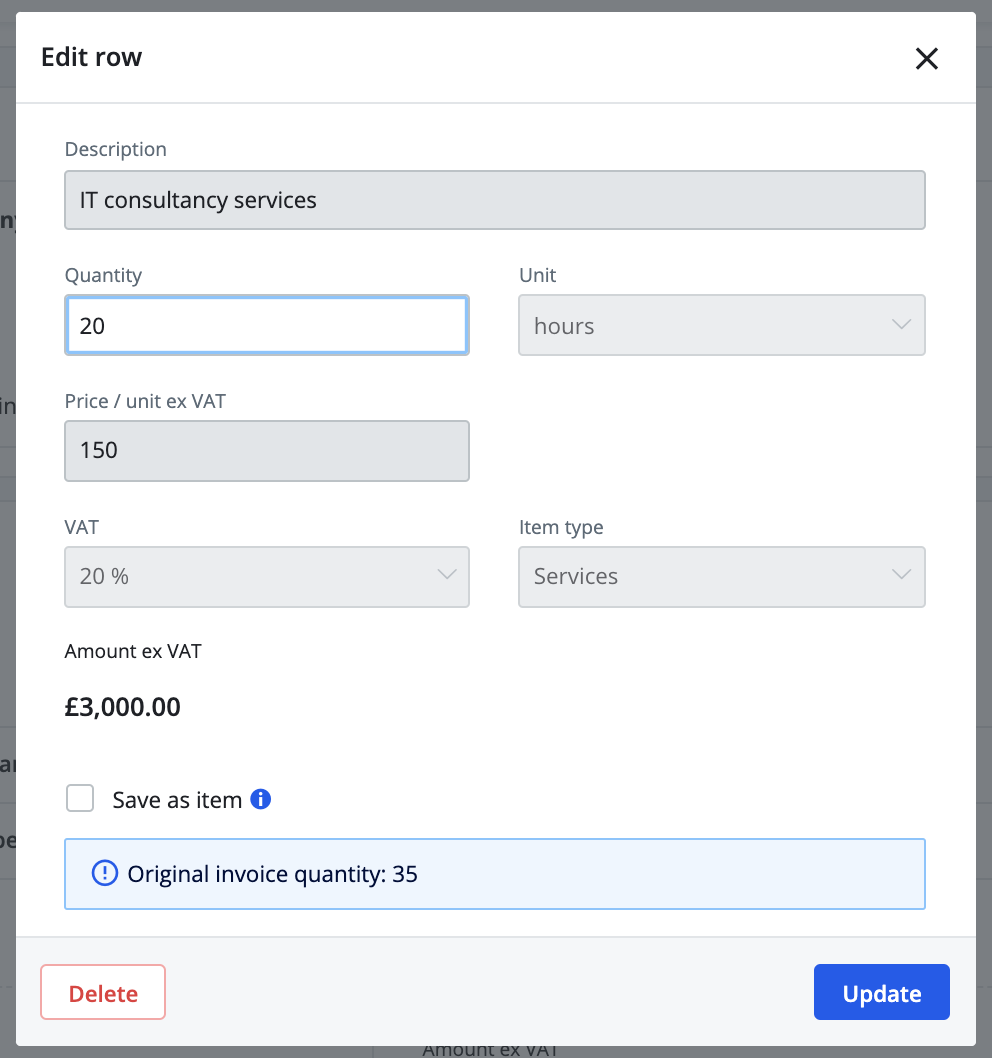 edit items to credit