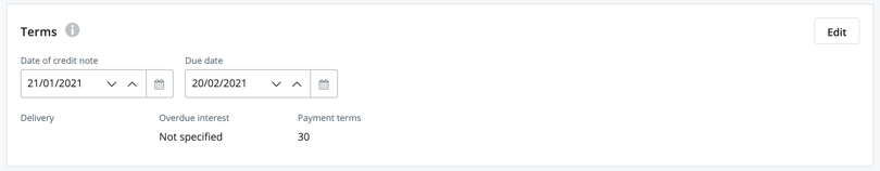 credit note payment terms