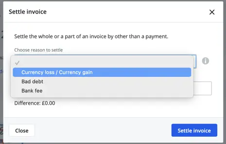 choose reason to settle invoice