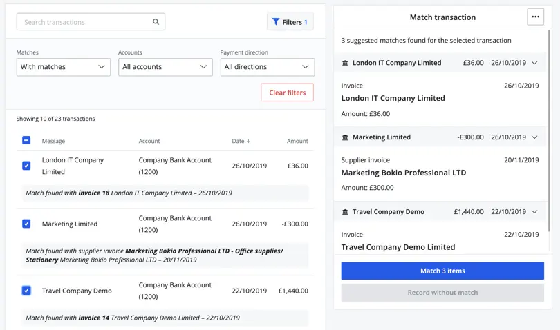 match transactions