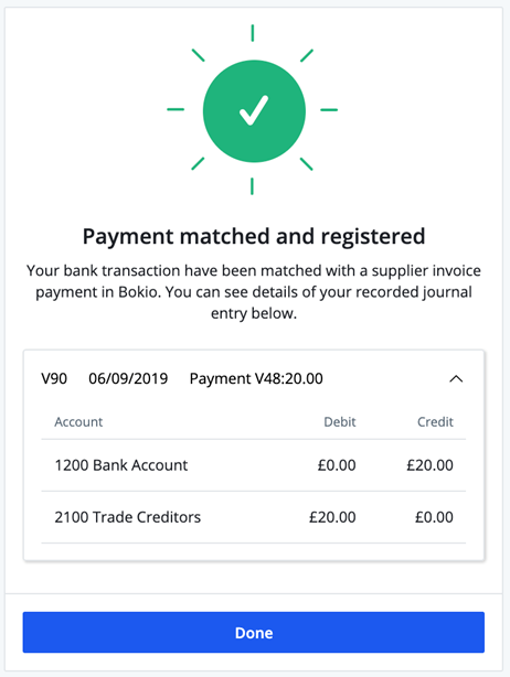 match and register payment