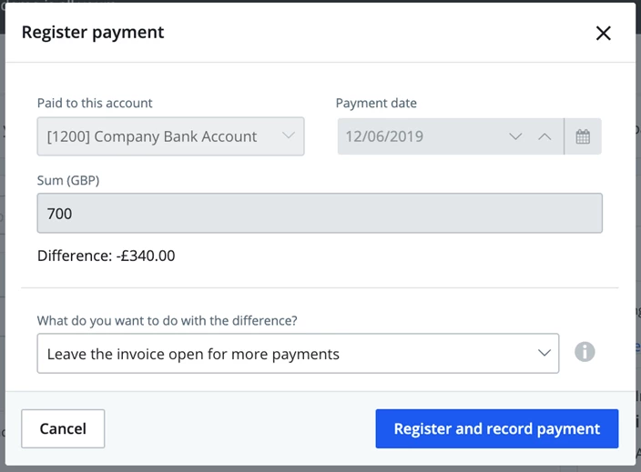 register matched customer invoice