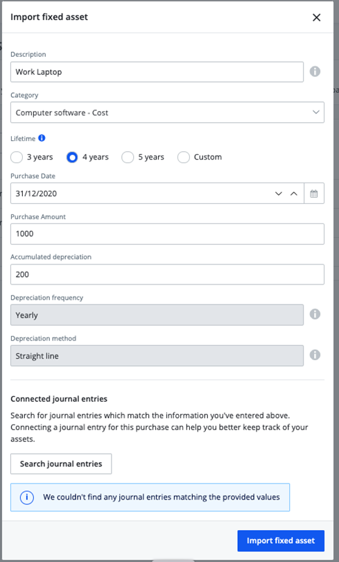 connect fixed asset to a journal entry