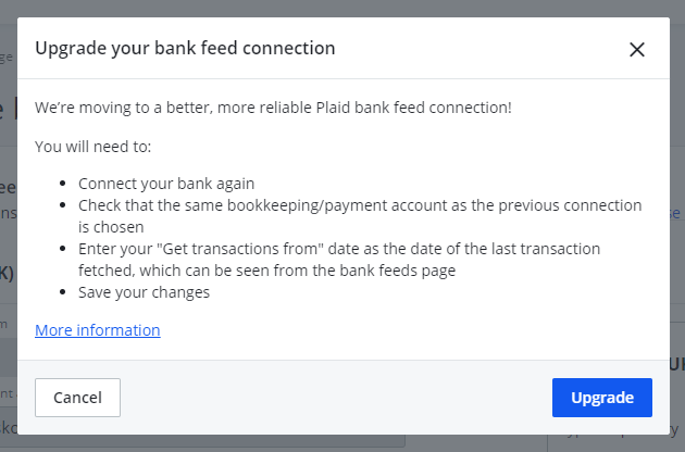 upgrade your bank feed connection