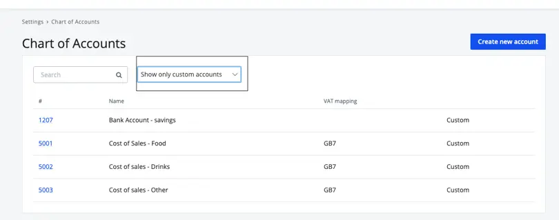 show only custom accounts filter