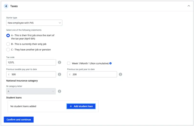 enter employment details