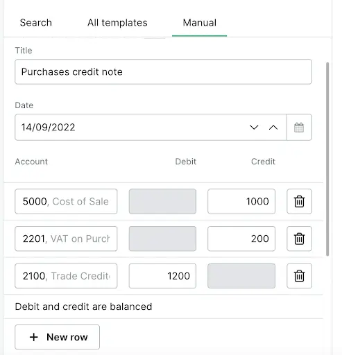 record a supplier credit note